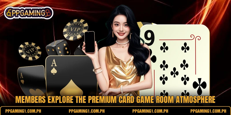 Members explore the premium card game room atmosphere Members explore the premium card game room atmosphere